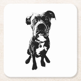 Dog Coaster – Sitting Dog Pose in Ink Linework スクエアペーパーコースター