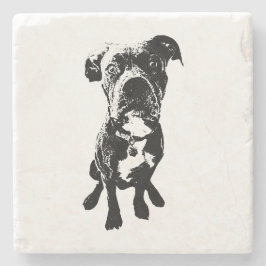 Dog Coaster – Sitting Dog Pose in Ink Linework ストーンコースター