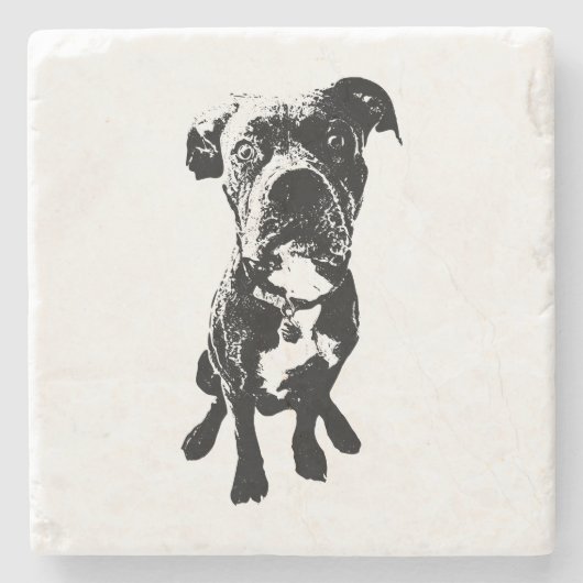 Dog Coaster – Sitting Dog Pose in Ink Linework ストーンコースター (正面)