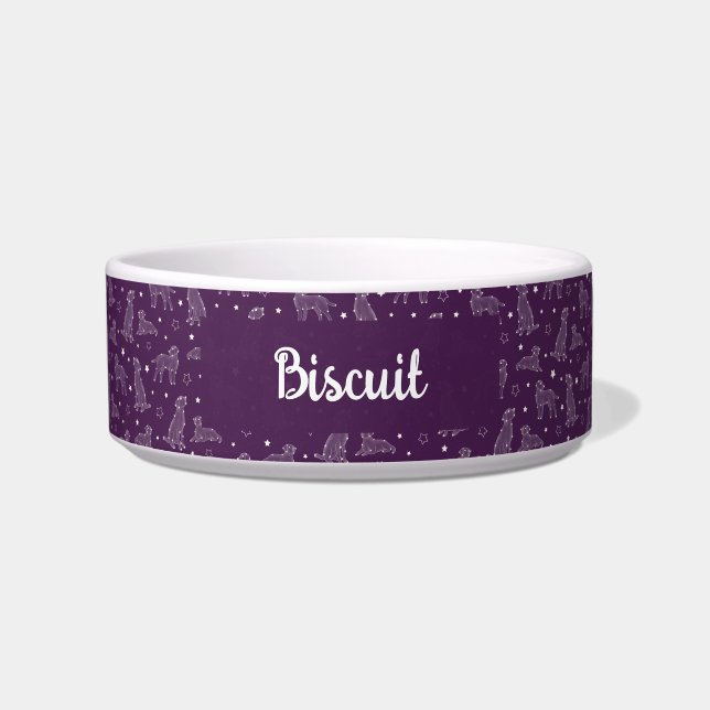Dog Constellation Purple & White Pattern Monogram ボウル (正面)