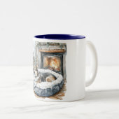 Dog Cozy Fireplace Relax ツートーンマグカップ (正面右)