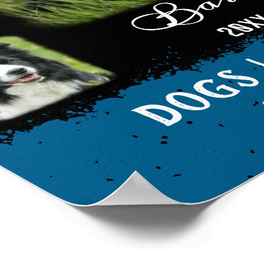 Dog Custom Photo Collage Faded Borders Black Blue ポスター (角)