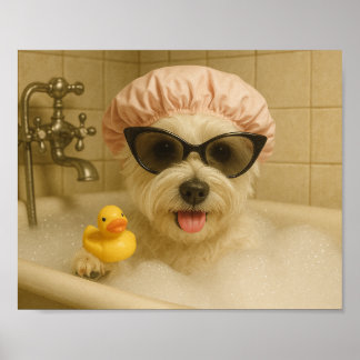 dog cute bathroom decor funny  ポスター