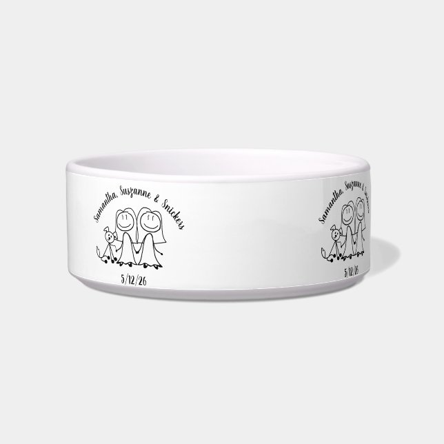 Dog Cute Brides Wedding Couple Personalized ボウル (左)
