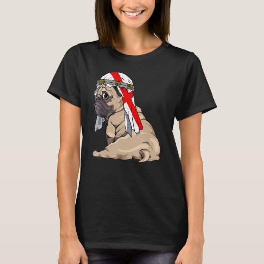 Dog Cute Pug Retro England Flag Pride Tシャツ (正面)