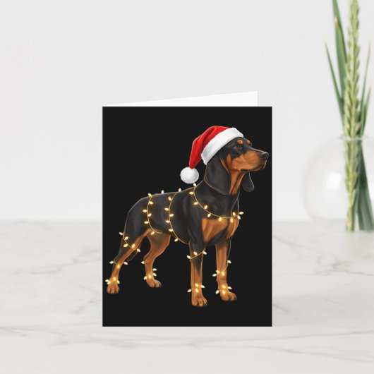 Dog Dachshund Wrapped In Christmas Lights - Holida カード (正面)