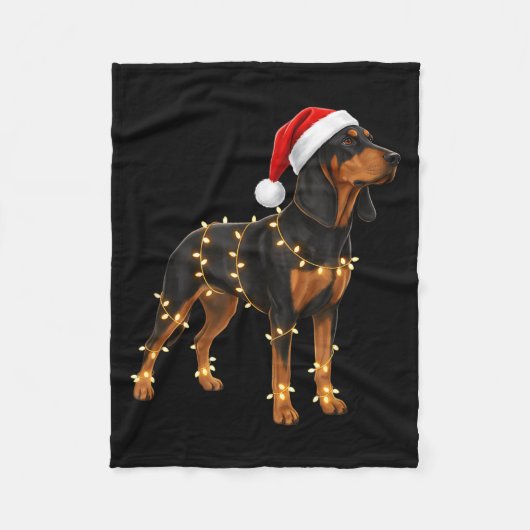 Dog Dachshund Wrapped In Christmas Lights - Holida フリースブランケット (正面)