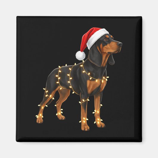 Dog Dachshund Wrapped In Christmas Lights - Holida マグネット (正面)