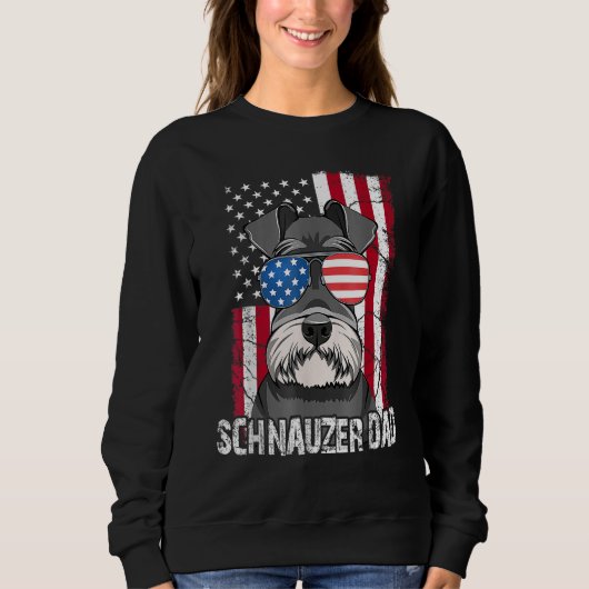 Dog Dad Fathers Day Mini Schnauzer USA Flag 4th o スウェットシャツ (正面)
