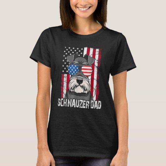 Dog Dad Fathers Day Mini Schnauzer USA Flag 4th o Tシャツ (正面)