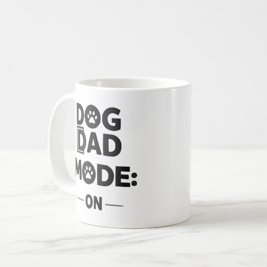 Dog Dad Mode ON – Bold Black & White Paw Print Des コーヒーマグカップ (正面左)