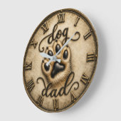 Dog Dad Rustic Paw Print ラージ壁時計 (傾斜)