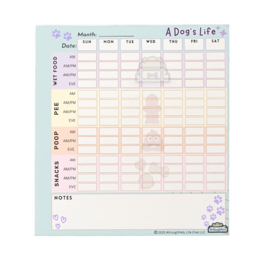 Dog Daily Trackerメモ帳40ページSunday Starter ノートパッド (正面)