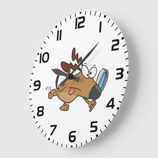 Dog Detective with Magnifying Glass ラージ壁時計 (傾斜)