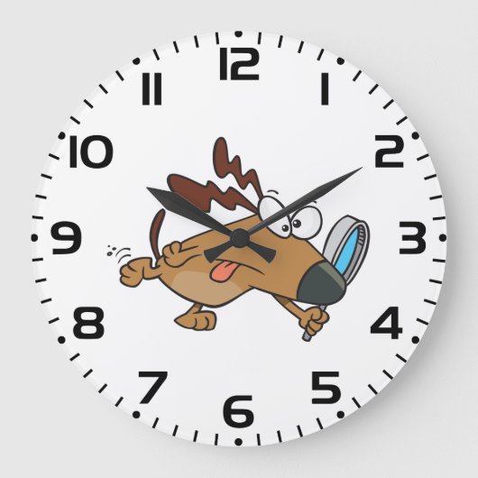 Dog Detective with Magnifying Glass ラージ壁時計 (正面)