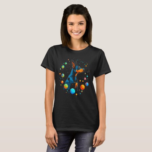 Dog Doberman Pinscher Space Planet Tシャツ (正面フル)