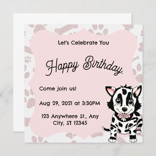 Dog drawing invitation for women's party.  招待状 (正面/裏面)