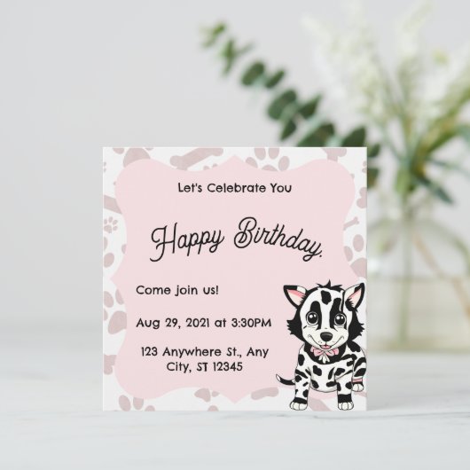 Dog drawing invitation for women's party. 招待状 (スタンド正面)