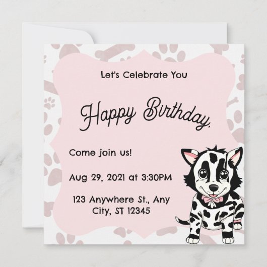 Dog drawing invitation for women's party.  招待状 (正面)