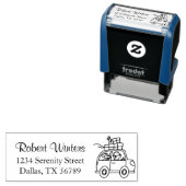 Dog Driving Car Cartoonを持つ男 セルフインキングスタンプ (インサイチュ)