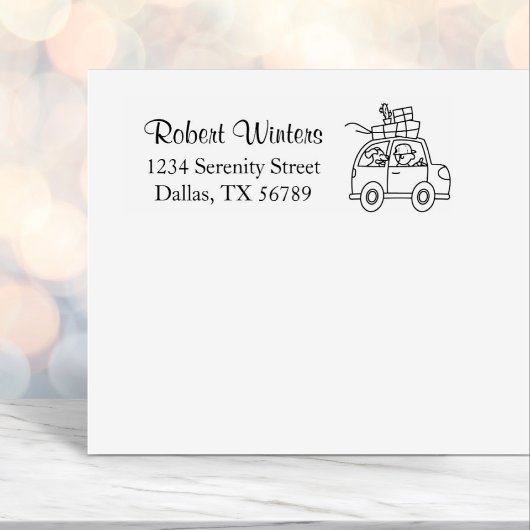 Dog Driving Car Cartoonを持つ男 セルフインキングスタンプ