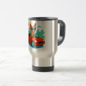 Dog Driving Red Car Cartoon Travel Mug トラベルマグ (正面右)