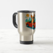 Dog Driving Red Car Cartoon Travel Mug トラベルマグ (正面左)