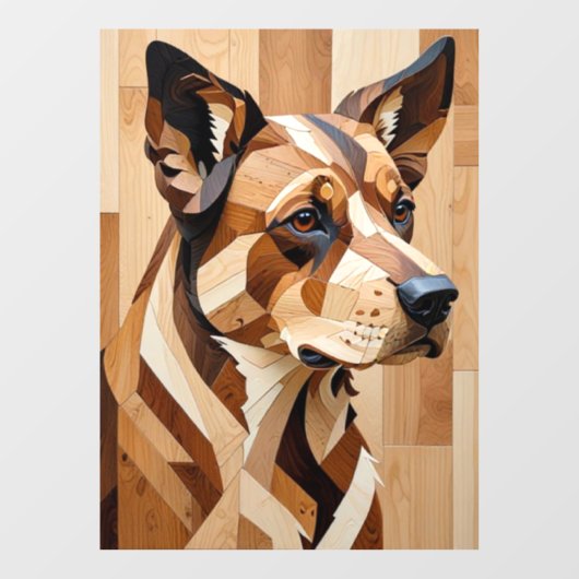 Dog Face intarsia wood art print Window Cling ウィンドウサイン (シート)