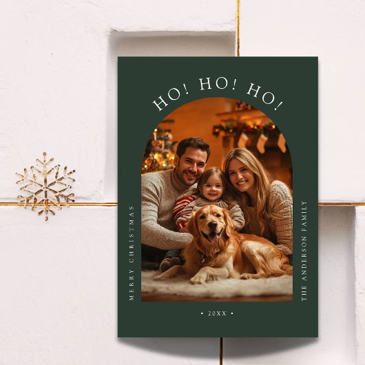 Dog Family Arch Photo Funny Ho Ho Ho Christmas シーズンカード
