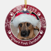 Dog First Christmas Snowflakes 2 Photos セラミックオーナメント (正面)