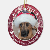 Dog First Christmas Snowflakes 2 Photos セラミックオーナメント (左)