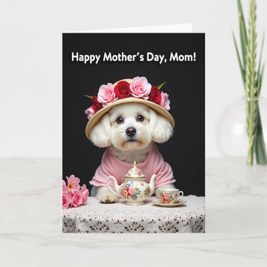 Dog Floral Mothers Day Tea Party Card カード (正面)