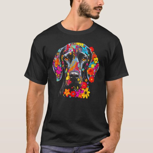 Dog German Shorthaired Pointer Flower Peace Tシャツ (正面)