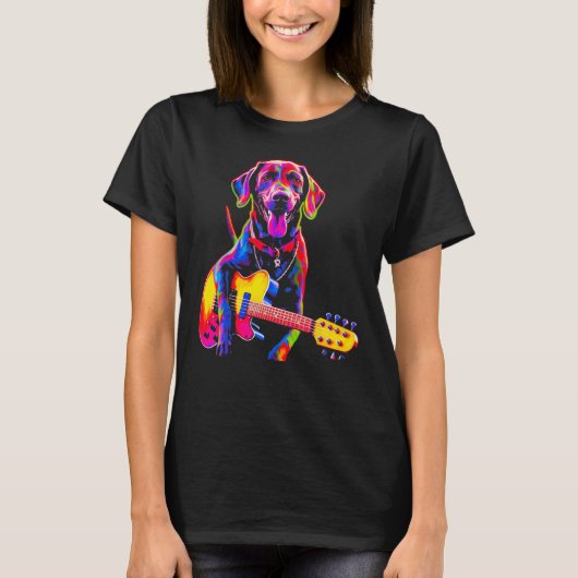 Dog German Shorthaired Pointer Guitar Tシャツ (正面)