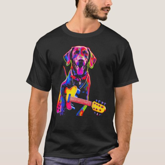 Dog German Shorthaired Pointer Guitar Tシャツ (正面)