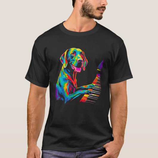 Dog German Shorthaired Pointer Piano Pianist Tシャツ (正面)