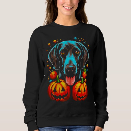 Dog German Shorthaired Pointer Pumpkin Halloween スウェットシャツ (正面)