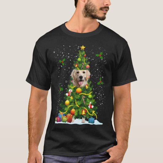 Dog Golden Retriever Christmas Tree Tシャツ (正面)