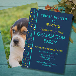 Dog Graduation Announcement Colorful Blue Confetti 招待状