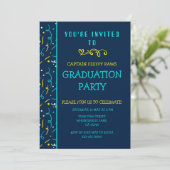 Dog Graduation Announcement Colorful Blue Confetti 招待状 (スタンド正面)