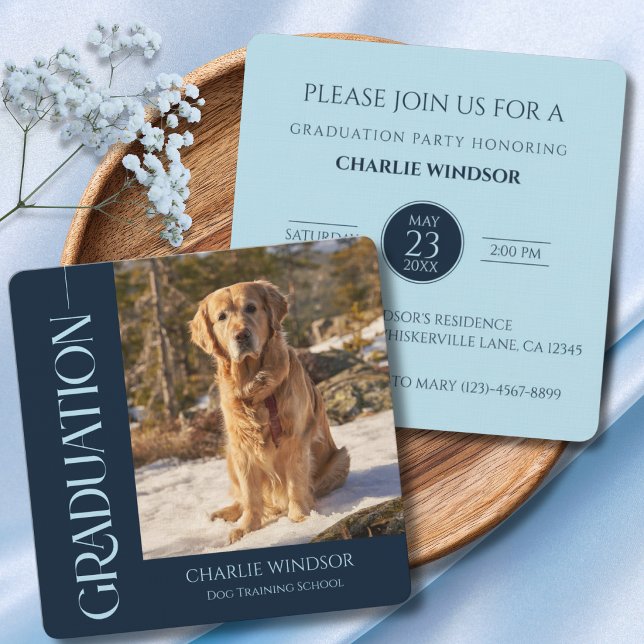 Dog Graduation Invitation Cards Baby blue and Navy (Dog Graduation announcement and invitation cards)