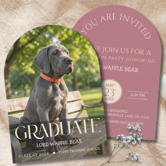 Dog Graduation Invitation Pet Photo in Rose Gold 招待状