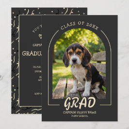 Dog Graduation Invite Pet Photo Charcoal Slate 招待状