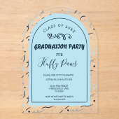 Dog Graduation Party Invite Baby Blue and Navy アクリル招待状 (正面)