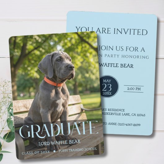 Dog Graduation Party Invite Pet Photo Baby Blue 招待状