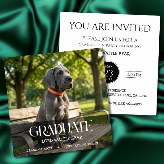 Dog Graduation Party Invite Pet Photo Black &White 招待状