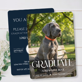Dog Graduation Party Invite Pet Photo Navy Blue 招待状