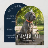 Dog Graduation Party Invite Pet Photo Navy Blue 招待状 (正面/裏面)