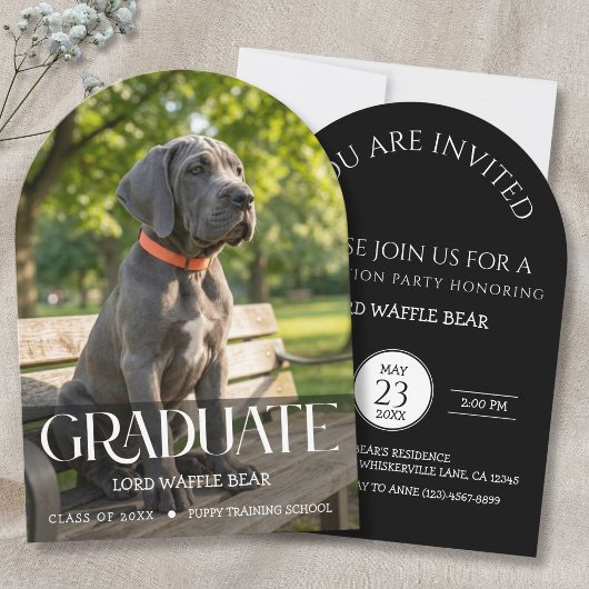 Dog Graduation Party Invite Pet Photo Rich Black 招待状