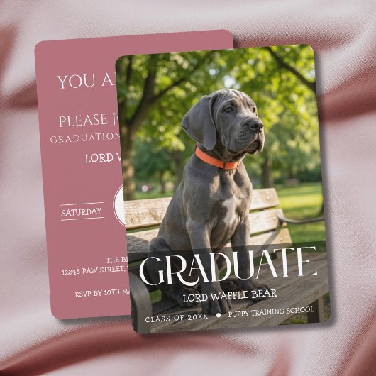 Dog Graduation Party Invite Pet Photo Rose Gold 招待状